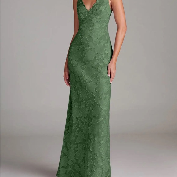Azazie Dresses & Skirts - Elegant Olive Green V-Neck Lace Evening Dress